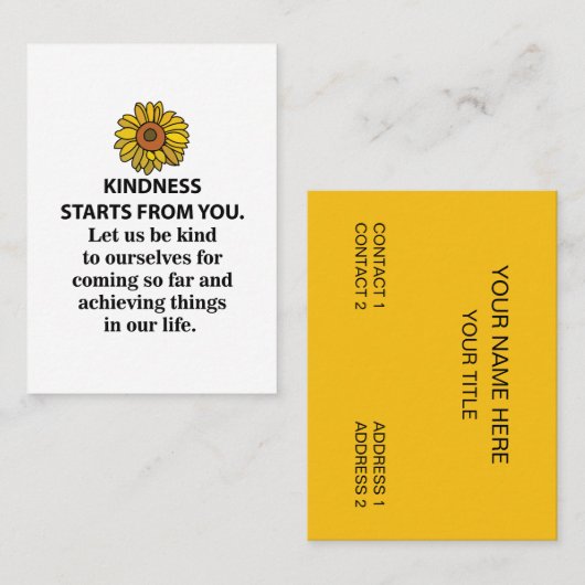 Carte De Visite Citation Inspiration Kindness Sunflower (Devant / Derrière)
