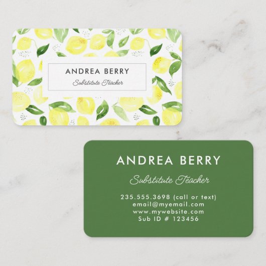 Carte De Visite Citron jaune moderne (Devant / Derrière)