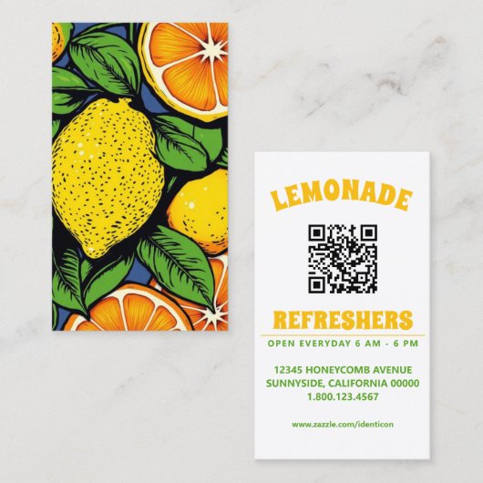 Carte De Visite citrons citrons d'art populaire avec code QR (Devant / Derrière)