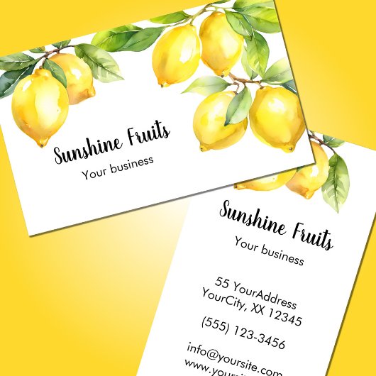 Carte De Visite Citrons jaune vert aquarelle fruit