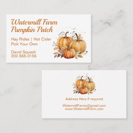Carte De Visite Citrouille Patch Harvest Automne thème (Devant / Derrière)