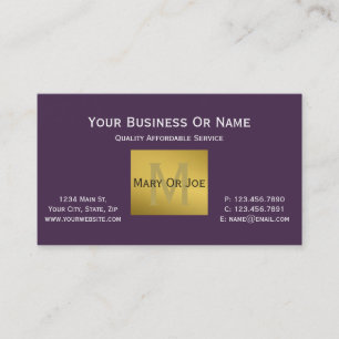 Carte De Visite Clair Acai Violet Pourpre Blanc Texte Or Monogramm