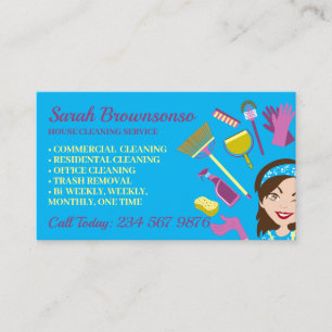 Carte De Visite Clair Bleu Maison Nettoyage Janitorial Gloved Apro