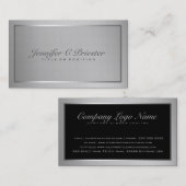 Carte De Visite Clair Elégant Métallique Gris Argent Et Noir (Devant / Derrière)