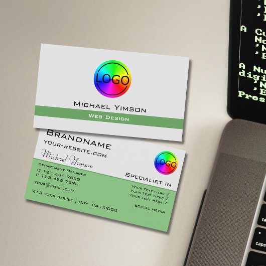 Carte De Visite Clair gris et vert chic avec logo professionnel