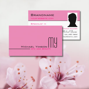 Carte De Visite Clair rose blanc simple avec Monogramme et photo