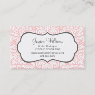 Carte De Visite Clair rose et charbon Élégant Damas Floral