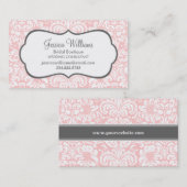Carte De Visite Clair rose et charbon Élégant Damas Floral (Devant / Derrière)