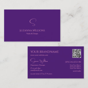 Carte De Visite Clair Royal violet avec monogramme QR-Code