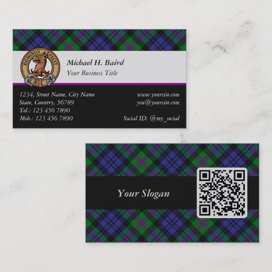 Carte De Visite Clan Baird Crest sur Tartan (Devant / Derrière)