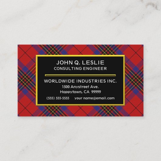 Carte De Visite Clan écossais Leslie Red Tartan Plaid (Devant)