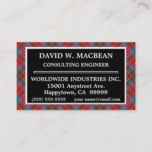 Carte De Visite Clan écossais MacBean MacBain Tartan Plaid (Devant)