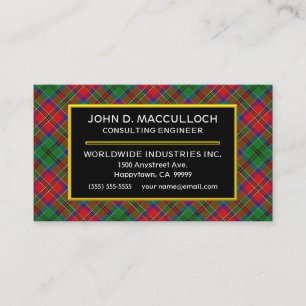 Carte De Visite Clan écossais MacCulloch Tartan Plaid