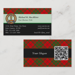 Carte De Visite Clan MacAlister de Glenbarr Tartan