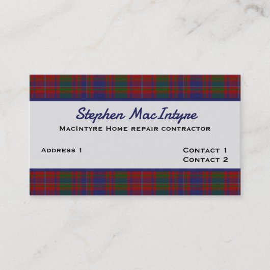 Carte De Visite Clan MacIntyre Tartan Plaid personnalisé (Devant)