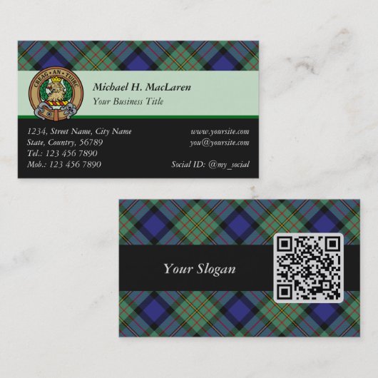 Carte De Visite Clan MacLaren Tartan (Devant / Derrière)