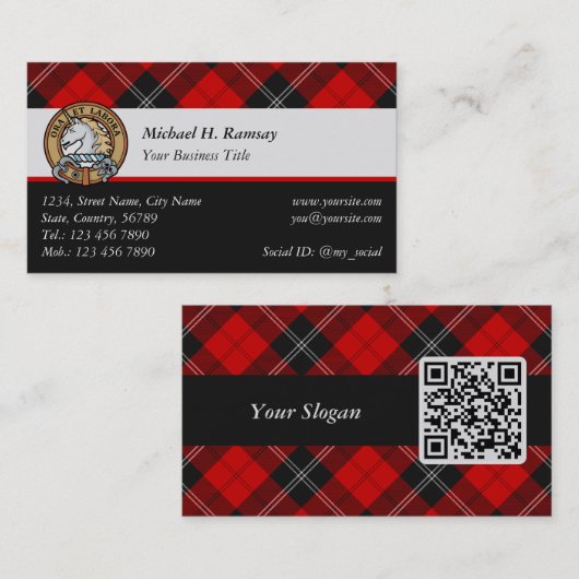 Carte De Visite Clan Ramsay Crest sur Red Tartan (Devant / Derrière)