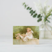Carte De Visite Clapsaddle : Ange avec le livre et les fleurs (Debout devant)