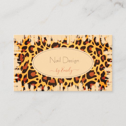 Carte De Visite Clashy Leopard Motif Pastel Peach Design Nails (Devant)