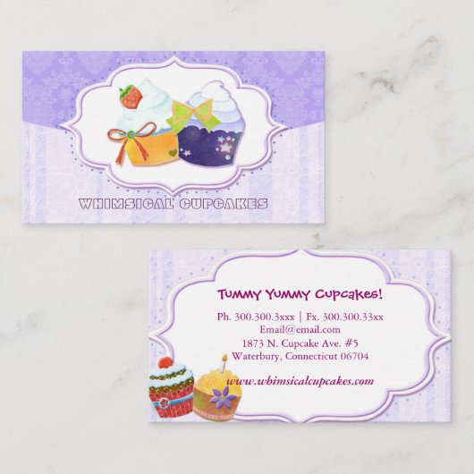 Carte De Visite Classé Cupcake Store Damask (Devant / Derrière)
