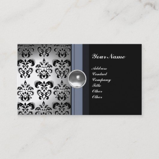 Carte De Visite CLASSÉ DAMASK GEM MONOGRAM noir blanc (Devant)