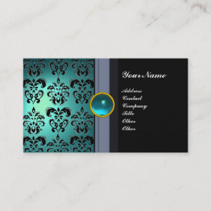 Carte De Visite CLASSE DAMASK GEM MONOGRAM noir bleu aquamarine