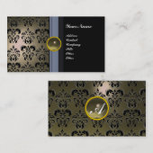 Carte De Visite CLASSE DAMASK GEM MONOGRAM noir gris (Devant / Derrière)