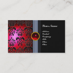 Carte De Visite CLASSE DAMASK GEM MONOGRAM noir rouge bordeaux