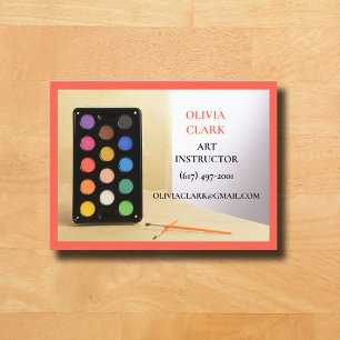 Carte De Visite Classe d'art enseignant d'art Orange Red