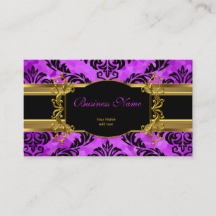 Carte De Visite Classe Élégant Profil Floral Damassé Violet Or