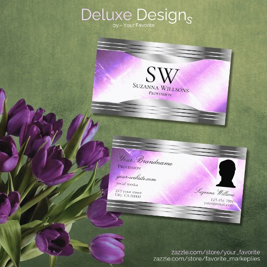 Carte De Visite Classé Lilac Silver Shimmer Frontières Monogramme 