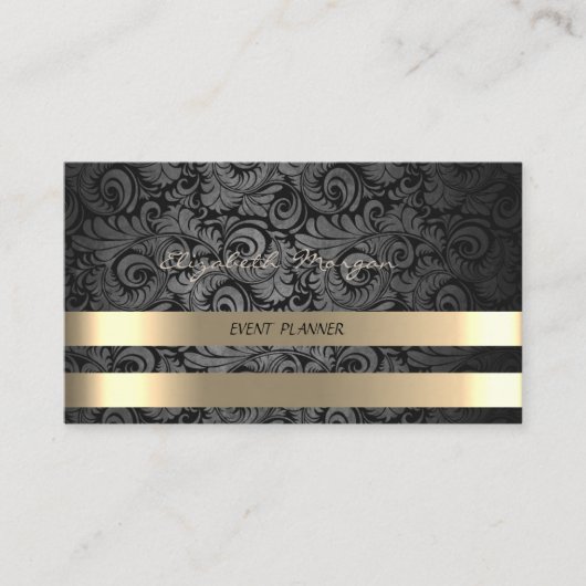 Carte De Visite Classé Luxe Elégant, Damas, Faux Gold Stripes (Devant)
