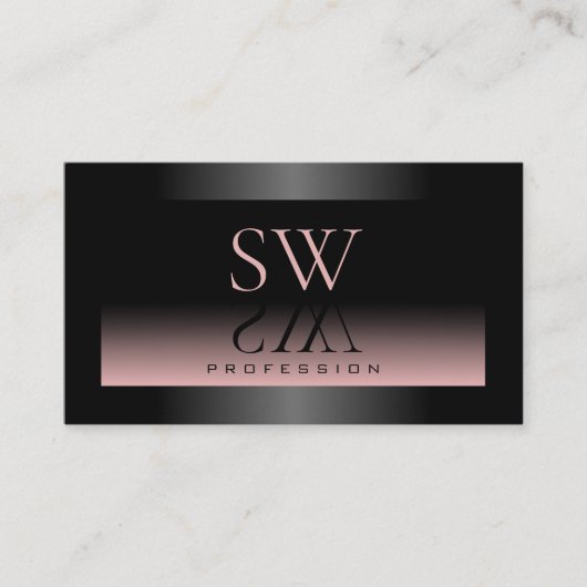 Carte De Visite Classé Noir Dusty rose Gradient et Monogram Chic (Devant)