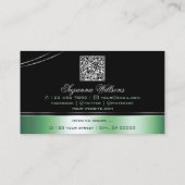 Carte De Visite Classé Noir Lignes Courbées Vert Monogramme QR Cod (Dos)