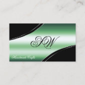 Carte De Visite Classé Noir Lignes Courbées Vert Monogramme QR Cod (Devant)