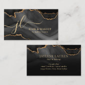 Carte De Visite Classé Noir Marbre Or Agate Monogramme Script (Devant / Derrière)