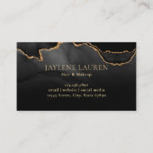 Carte De Visite Classé Noir Marbre Or Agate Monogramme Script (Dos)