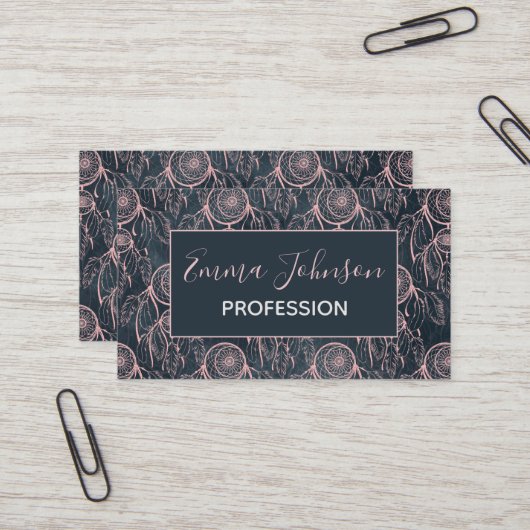 Carte De Visite Classé Rose Gold Dreamcatcher Grey Motif (Devant/Arrière en situation)
