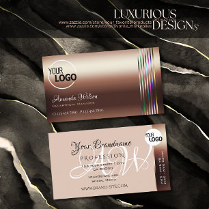 Carte De Visite Classé Rose Golden Colorful Stripes ajouter Logo N
