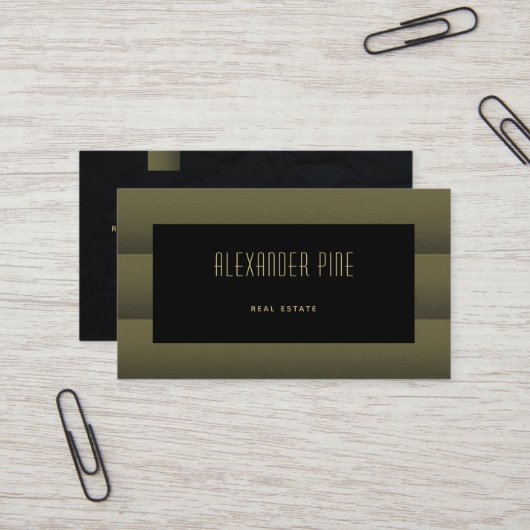 Carte De Visite Classé Simple Elegant Black Gold Professionnel (Devant/Arrière en situation)