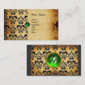 Carte De Visite CLASSEMENT DAMASK PARCHEMENT MONOGRAMME vert émera (Devant / Derrière)