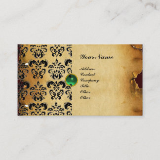 Carte De Visite CLASSEMENT DAMASK PARCHEMENT MONOGRAMME vert émera