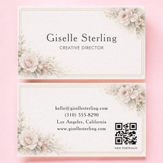 Carte De Visite Classic Botanical Neutral QR Code Professional