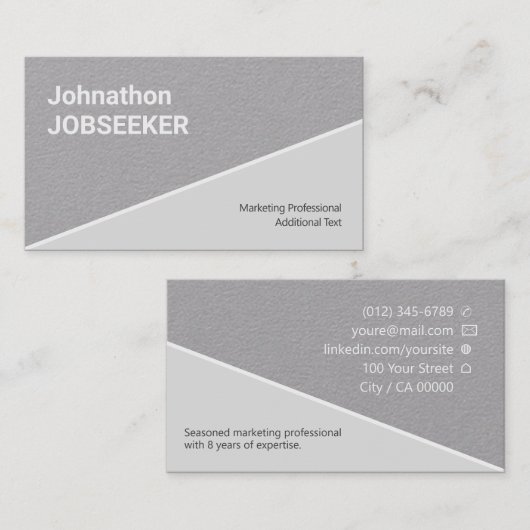 Carte De Visite Classic Clean Job Seeker Jobseeker Grey Classy (Devant / Derrière)