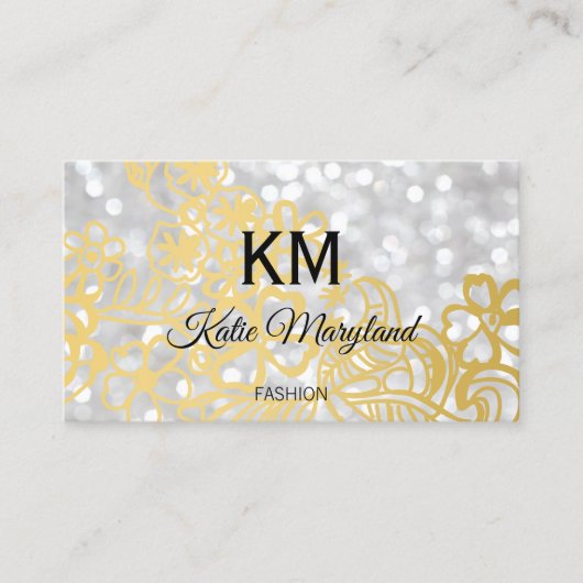 Carte De Visite Classic Elegant Bokeh Gold Foil Floral (Devant)