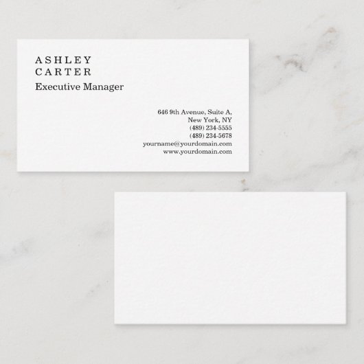 Carte De Visite Classic élégant impressionnant blanc clair manager (Devant / Derrière)