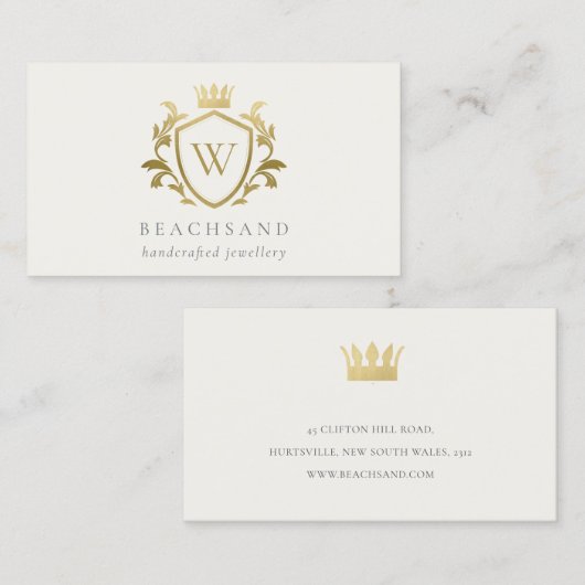 Carte De Visite Classic Elegant Monogramme Or Floral Couronne Cres (Devant / Derrière)