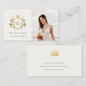 Carte De Visite Classic Elegant Monogramme Or Floral Photo Crest (Devant / Derrière)