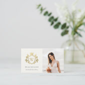 Carte De Visite Classic Elegant Monogramme Or Floral Photo Crest (Debout devant)