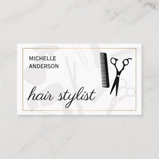 Carte De Visite Classic Gold Border Hair Stylist | Salon (Devant)